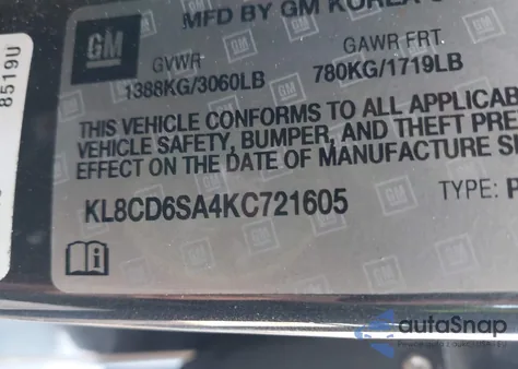 2019 Chevrolet Spark 1Lt Cvt из США, поврежденный, VIN KL8CD6SA4KC721605